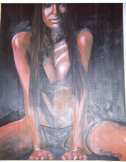one of the newest completed paintings. really terrible glare from the flash, but you can make it out.